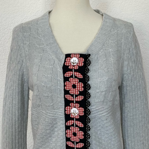 Anthropologie moth light blue moth gingham bloom cardigan sweater - Picture 3 of 6